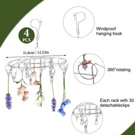 4Pcs Hanging Drying Rack for Herbs, Macrame Flower Drying Rack with 20 Stainless Herb Dryer Hooks Space Saving Flower for Fresh and Aromatic
