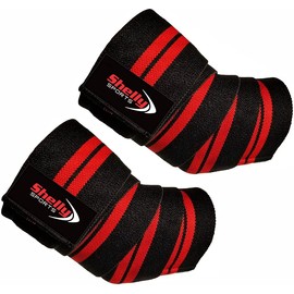 Shelly Elbow Sleeves Weightlifting Elbow Wraps Heavy Duty Elbow Support Sleeves for Workout Elbow Brace Support Protector for Gym Bodybuilding Cross Training - Pair (Red)