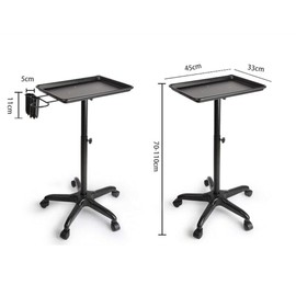 Salon Folding Trolley - Rolling Salon Cart with Aluminum Salon Instrument Tattoo Tray, Height Adjustable, Service Trolley Station for Spa Barber Clinic, Black/Silver (Black)