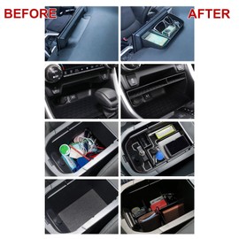 x xotic tech Center Console Organizer Tray+Armrest Insert Secondary Storage Box w/White Anti-dust Mats+Armrest Box Bottom Divider+Dashboard Hidden Screen Holder Compatible with Toyota RAV4 2019-2025