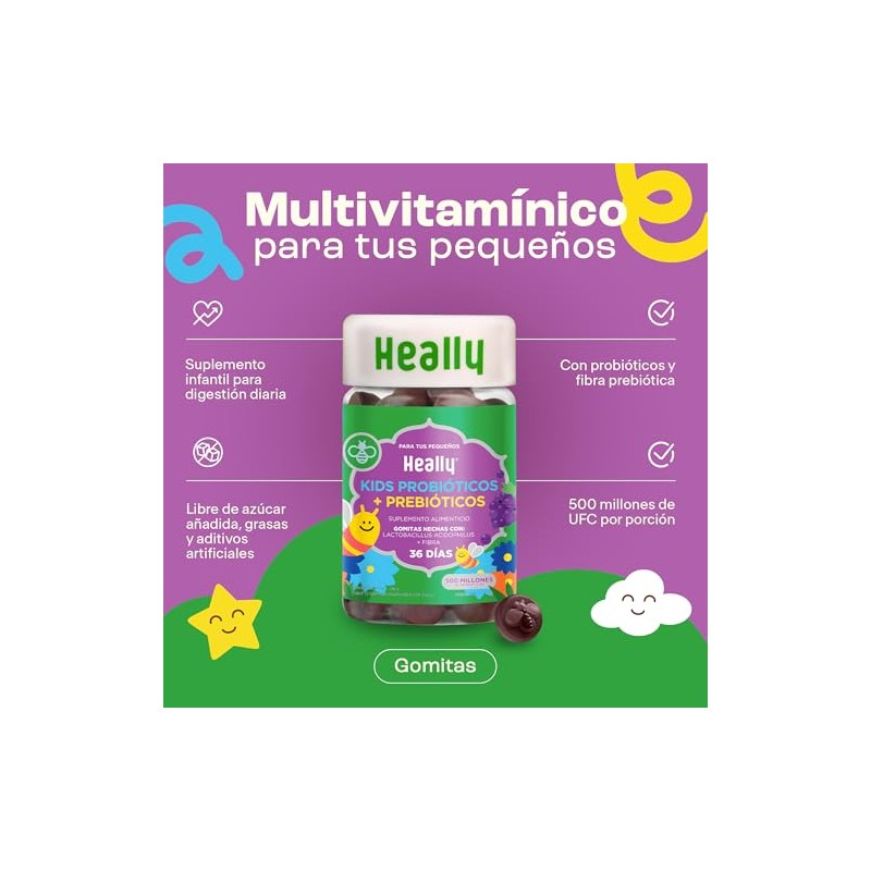 Gomitas Probióticos Niños Inulina y Lactobacillus HEALLY KIDS