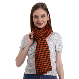 EH 100% Pure Cashmere scarf, stole Houndstooth, warm large buttery soft Pashmina (BURNT ORANGE & BLACK)