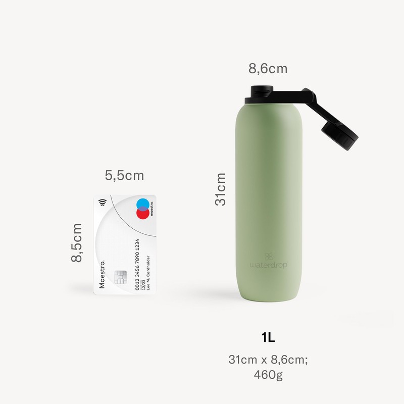 waterdrop® All-Purpose Thermos Flask, 1 Litre, Insulated Stainless Steel Drinking