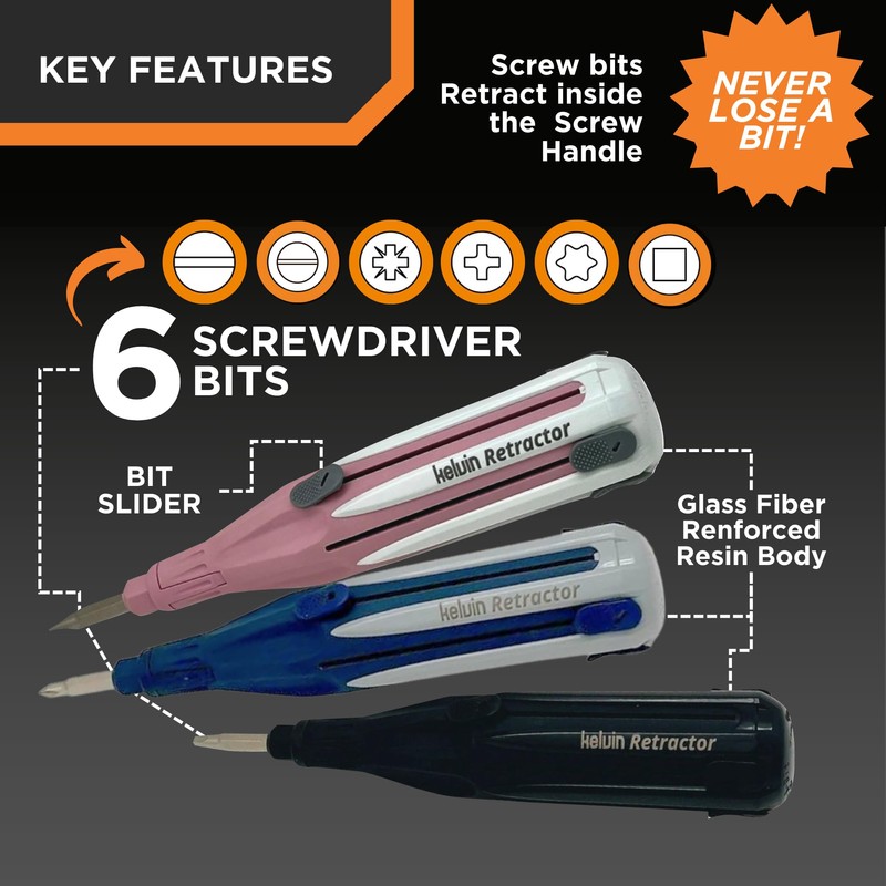 Kelvin Tools Retractor - Retractable All-In-One Screwdriver Quick Change Phillips