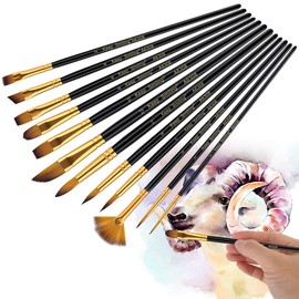 Paint Brushes, Professional Fine Tip Paint Brush Set Round Pointed Tip Nylon Hair Artist Acrylic Brush for Acrylic Watercolor Oil Painting (Black-12 Set)