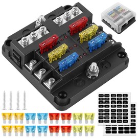 6-Way Fuse Box DC 32V Circuit Blades Fuse Block Waterproof Fuse Box Holder with 20 Fuses LED Indicator Lables Car Standard Blade Fuses Box for Automotive Car SUV Boat Marine Truck PoUYWH
