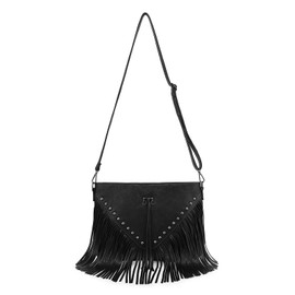 Black Fringe Purse Crossbody Bag for Women, Vintage Stud Large Fringe Crossbody Purse, Boho Shoulder Purse with Fringe