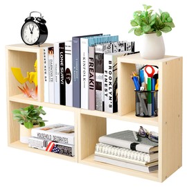 Alyoen Desktop Bookshelf (2 Set) - Desk Corner Organizer Office Storage Rack Adjustable Wood Display Shelf, Perfect for Birthday Gifts/Home Decor/Kitchen/Makeup Storage