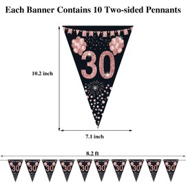 30th Birthday Bunting, Happy Banner Bunting Flags, 40 Pieces Triangle Rose Gold Glitter Diamond by Numbers 30th Birthday Anniversary Theme Party Decoration Supplies
