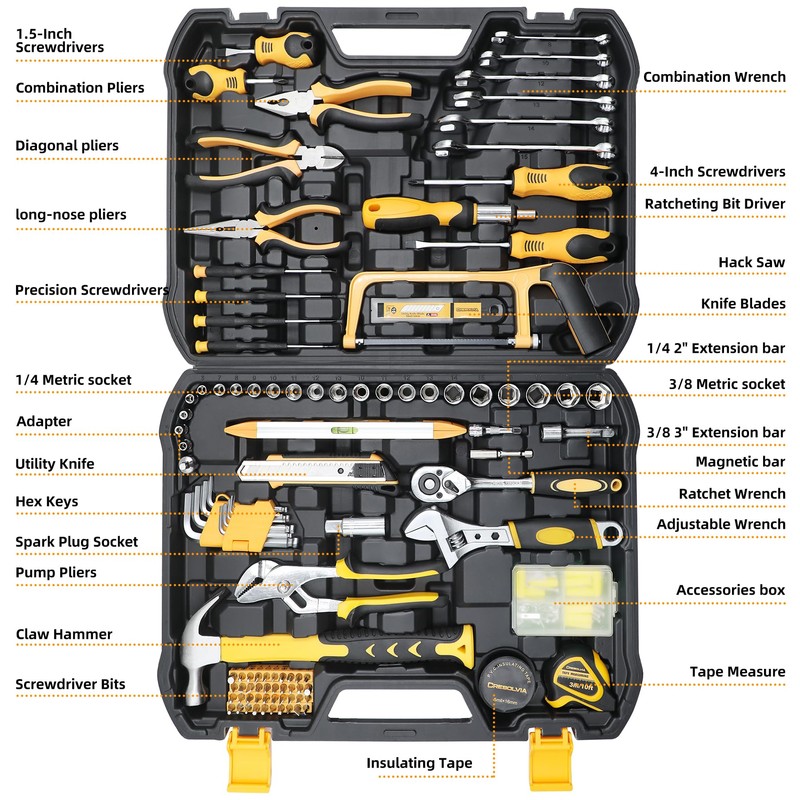 CRESOLVIA Home Tool Kit 199 Piece Basic Household Auto Repair