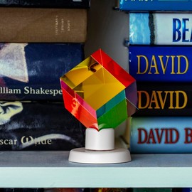 Color Mixing Cube with Display Stand – 2 Inch Cyan, Yellow, & Magenta Acrylic Prism Optical Physics Desk Decor – Satisfying Silent Fidget Toy