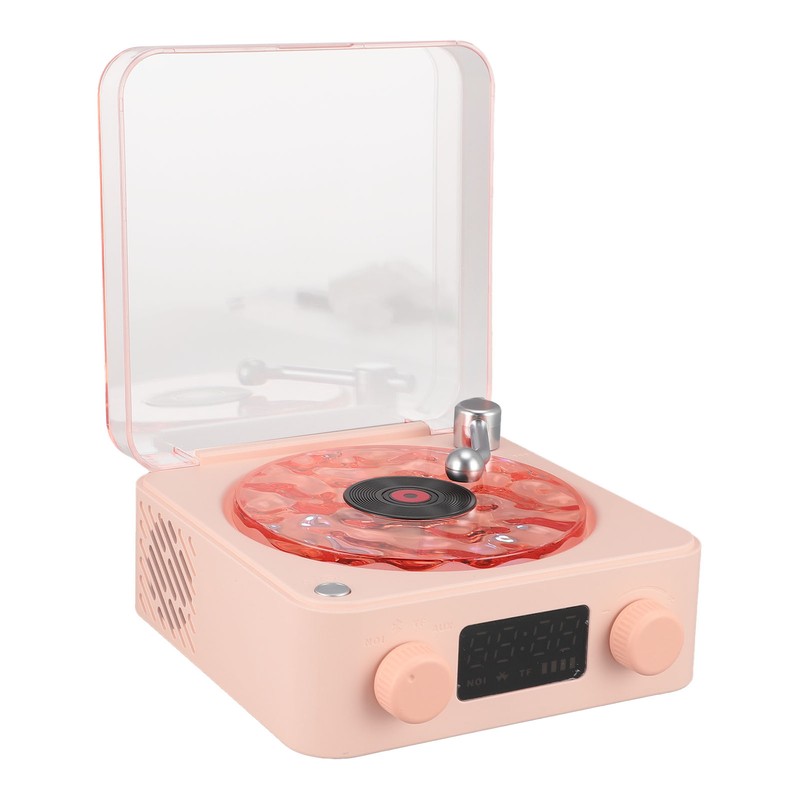 Record Player Style Bluetooth Speaker with Night Light and Time