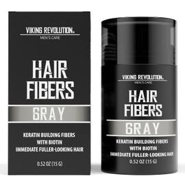 Viking Revolution Gray Hair Fibers for Thinning Hair Men - Thick Fiber for Bald Spot Cover Up - Hair Building Fibers with Kerating and Biotin - Hair Fiber for Men for Thicker and Fuller Look (0.52oz)