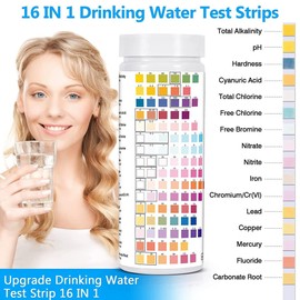 Tuperoymse 16 in 1 Drinking Water Test Kit, Water Testing Kits for Drinking Water 100 PCS Water Quality Test Strips,Free Chlorine