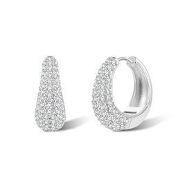 ALEXCRAFT Cubic Zirconia Earrings Silver 925 Women's Hoop Earrings for Women Girlfriend Mum Girls, White Gold