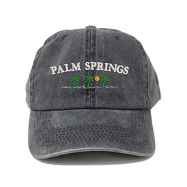 PD - Palm Springs with palm trees embroidered cotton baseball cap hat- many colors, great gift for anyone, vacation cap hat (BLACK)