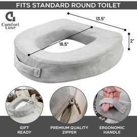 COMFORT LUXE Raised Toilet Seat Cushion - 2” Firm Cushioned Toilet Seat for Seniors and Post Surgery Recovery, Soft, Warm Toilet Riser Seat with Handles