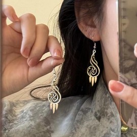 Aneneiceera Vintage Tribal Earrings Silver Spiral Dangle Earrings Gypsy Swirl Earrings Bohemia Fringe Drop Earrings Tribal Hollow Out Filigree Earrings for Women