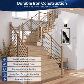 7 Pack 4.7 FT x 19/32 inch T201 Stainless Steel Stair Balusters with Wood Drill Bit, Matte Black Hollow Horizontal Interior Baluster, Stair Railing Spindles for Indoor Staircase