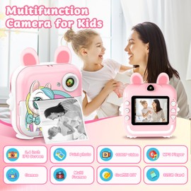 Children's Camera Instant Camera 2.4 Inch Digital Camera Instant Print with 32G Card & Printing Paper, 1080P Digital Camera Children with Colourful, Children's Camera Gifts for Boys and Girls 3-12