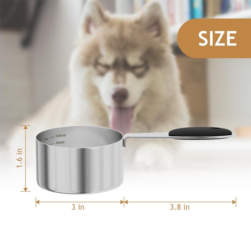 2PCS 3/4CUP(177ml) Dog Cat Food Scoop, Stainless Steel Measuring Cup,