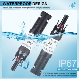 FTJKGH Solar PV Connector, Pack of 2 DC PV Plug, Solar M-C4 Plug Blocking Diode Solar PV Connector Parts with Built-in Anti-Backflow Diode, IP67 Waterproof for Connecting Solar Panels