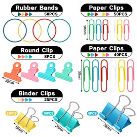 Tatxmalv Pack of 199 Foldback Clips Set, 19 mm/25 mm/32 mm Paper Clips, Colourful Binder Clips with Mini Clips and Elastic Band, Metal Binder Clips for Offices, Schools and Daily Use (Colour)