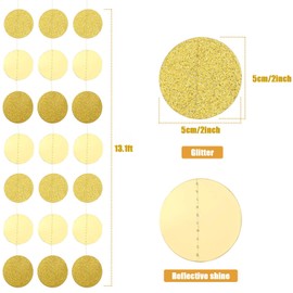 2 Pieces 26 ft Circle Dots Garlands Glitter Paper Garland Hanging Streamer Backdrop Decor Circle Dot Streamer for Birthday Party Decorations Wedding Graduation New Years Supplies Gold