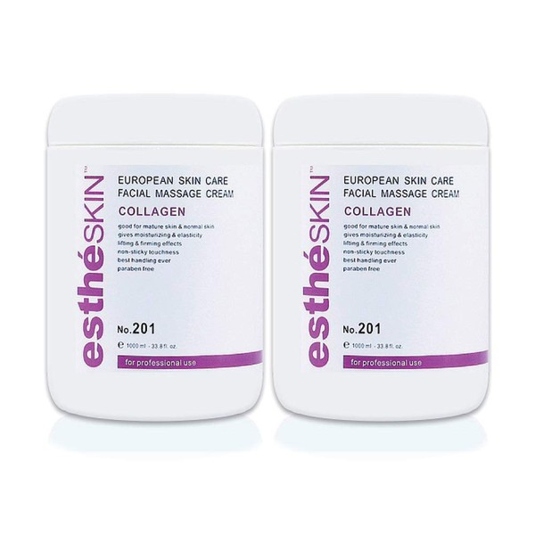 estheSKIN Facial Massage Cream for European Skin Care, 33.8 fl oz, 1000 ml (Collagen, 2 Pack)