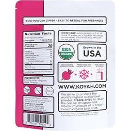 KOYAH Organic USA Grown Beet Powder - Freeze-Dried Whole-Root Powder (1 Scoop = 1/2 Beet) - 30 Servings - Perfect for Water, Juice, or Smoothies