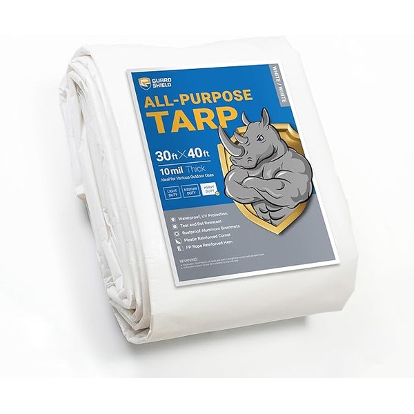 GUARD SHIELD Heavy Duty Tarp 30x40 Feet White Multi Purpose