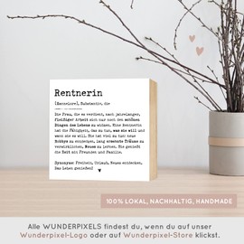 Wunderpixel® Holzbild Definition Rentnerin - personalisiert - 15x15x2cm zum Hinstellen/Aufhängen, Fotodruck mit Spruch auf Holz - schwarz-weißes Wand-Bild Aufsteller Zuhause Büro zur Deko Geschenk