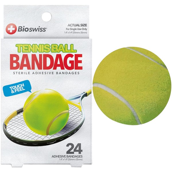 BioSwiss Bandages, Tennis Ball Shaped Self Adhesive Bandage, Latex Free Sterile Wound Care, Fun First Aid Kit Supplies for Kids, 24 Count