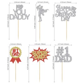 24 piezas de decoración para magdalenas con purpurina para el Día del Padre, decoración de cumpleaños para el Día del Padre, papá, fiesta de cumpleaños, color plateado