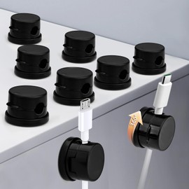 Hroevc 9 Pack Magnetic Cord Holder, Upgrade Rotatable Cord Clips, Charger Cable Management Holder, Cable Holder Clips Wire Cord Organizer for Desk, Nightstand, Wall, Office,Phone(Black)