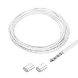 QUARKZMAN 16 ft (5 m) Wire Rope 304 Stainless Steel Cable 1/8 Inch (3 mm) Vinyl Coated with 2 Aluminium Sleeves for Hanging, Washing Lines, Lifting, White