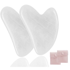 Gua Sha Stones Face Jade 100% Natural Stone Heart Shape Scratch Massage Tool for Face, Eyes, Neck for Skin Care, Beauty and Relaxation of Body Muscles (White, 2 Pieces)