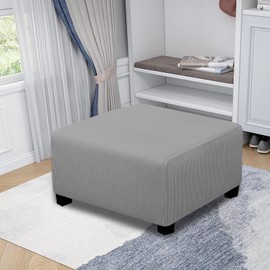 Easy-Going Stretch Square Ottoman Cover Folding Storage Stool Furniture Protector Soft slipcover with Elastic Bottom (30x30x15inch, Light Grey)