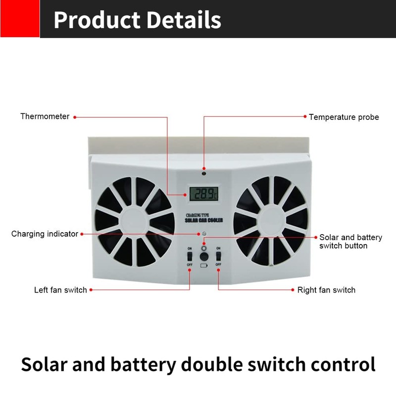 Acouto Ventilador Solar para Auto, Ventilador Solar Universal para Ventana