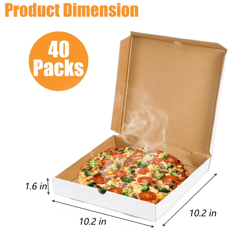 ZENFUN 40 Pack Pizza Box 10"×10", White Pizza Box, Grease-Resistant
