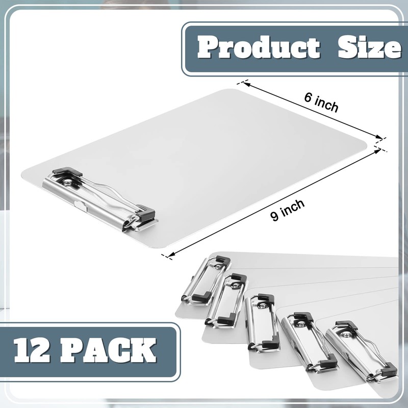 Henoyso 12 Pack 6×9 Inch Mini Aluminum Clipboards Bulk A5