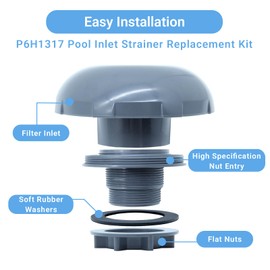 P6H1317 Pool Inlet Strainer Replacement Kit Compatible with Intex, Bestway, Coleman Above Ground Pools - Threaded Inlet Valve Filter Attachment for 1.5” (33mm) Pool Fittings