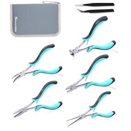 SPEEDWOX 5 Pieces Mini Long Reach Pliers Set Including Flat Nose Pliers, Curved Long Nose Pliers, Side Cutting Pliers, Long Nose Pliers, End Cutting Pliers for Crafts, Repair