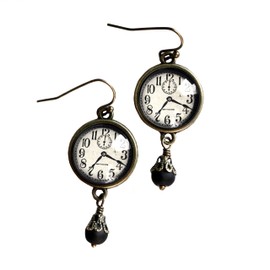 Black And White Steampunk Clock Earrings