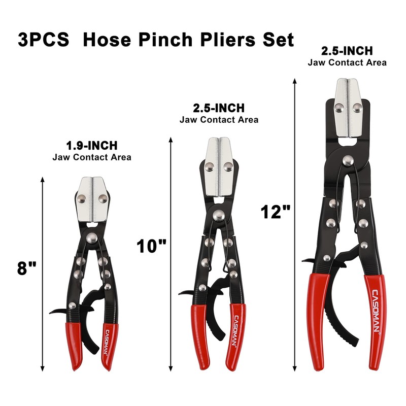 CASOMAN 3-Piece Ratcheting Hose Pinch Off Pliers Set, 8", 10",