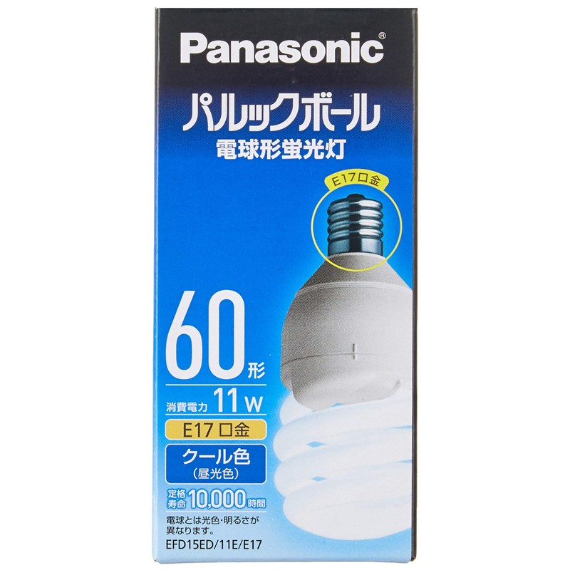 パナソニック 電球形蛍光灯 パルックボール 電球60W形相当 口金直径17mm クール色 EFD15ED11EE17