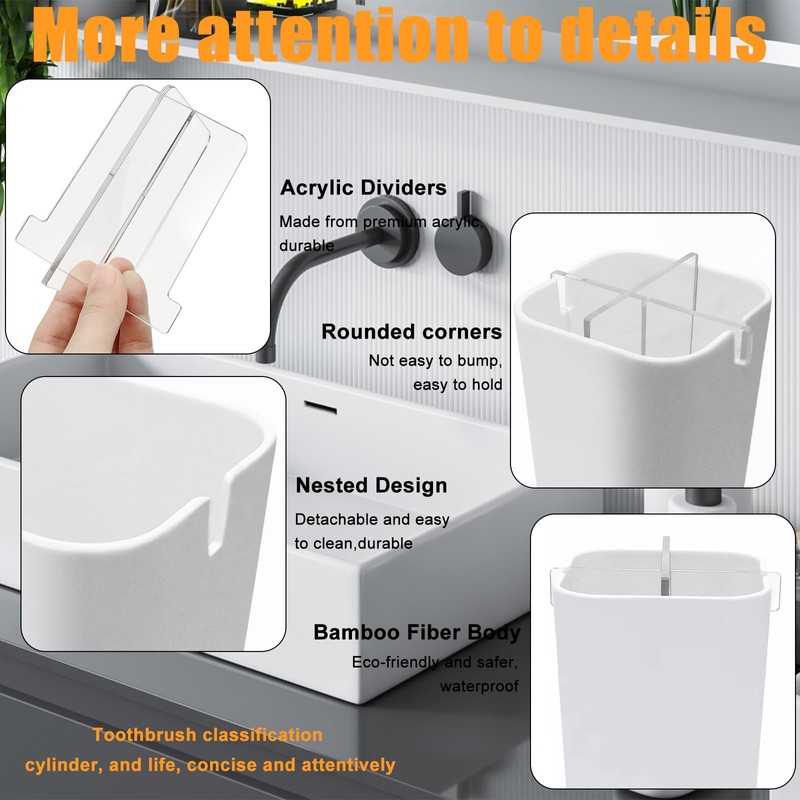 Toothbrush Holder for Bathroom,Clear Acrylic Detachable for Easy Cleaning Multi-Function
