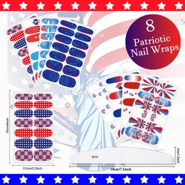 XEAOHESY 112 Pieces 8 Sheets Independence Day Nail Polish Strips American Flag Patriotic Nail Strips Self-Adhesive Nail Wraps Nail Polish Stickers for 4th of July