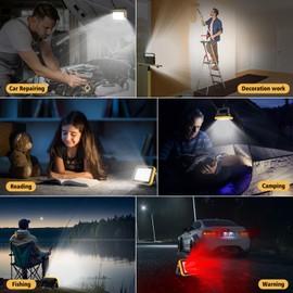 AUMIO 2-Pack Rechargeable Work Lights, COB Outdoor Portable LED Flood Light, Battery Operated Work Lights with Stand, Waterproof Working Light for Job Site Garage Camping Car Repair