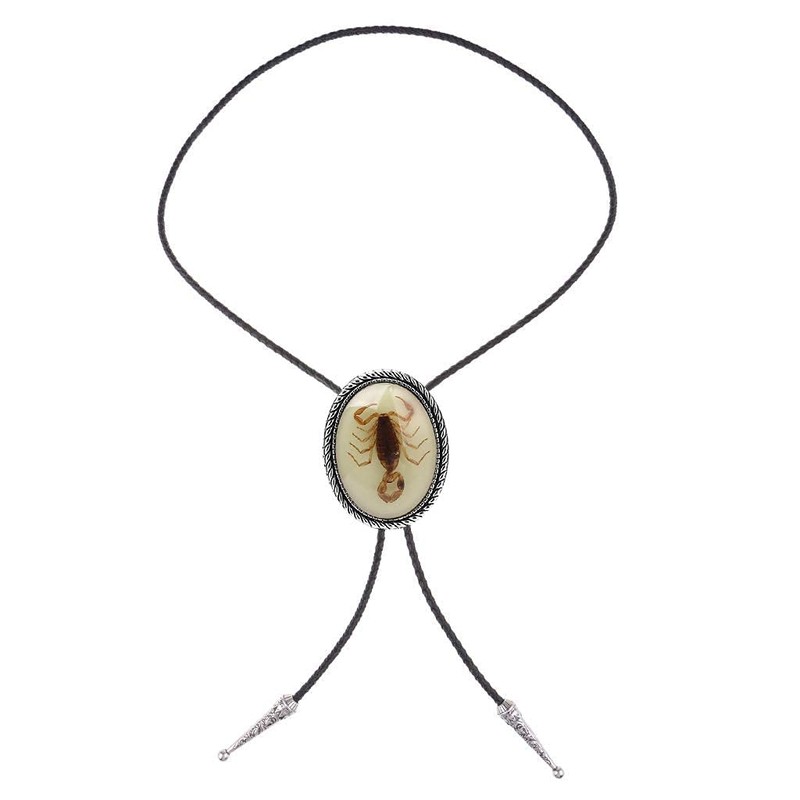 Bolo tie- Handmade Unique Luminous Native American White 3D Scorpion
